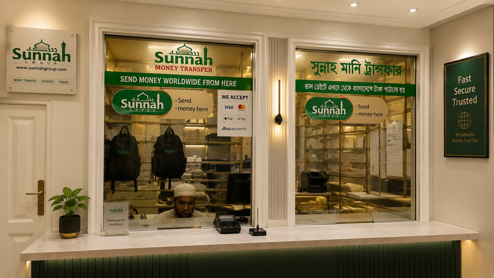 Sunnah Money Transfer customer counter inside the Bethnal Green branch
